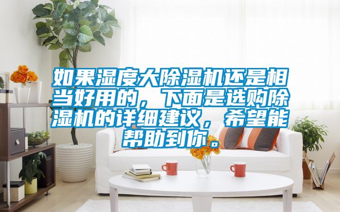 如果濕度大除濕機還是相當好用的，下面是選購除濕機的詳細建議，希望能幫助到你。